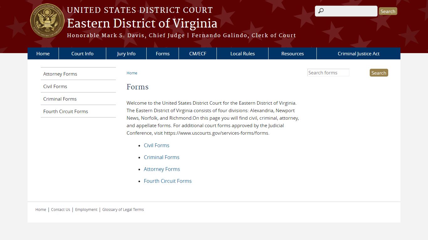 Forms | Eastern District of Virginia | United States District Court